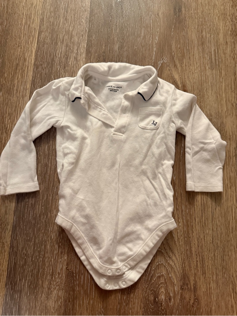 Janie and Jack White Long-Sleeve Polo One-Piece with Navy Trim
